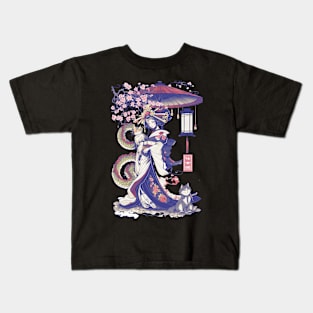 Japanese Girl With Dragon and Cats T-Shirt 07 Kids T-Shirt